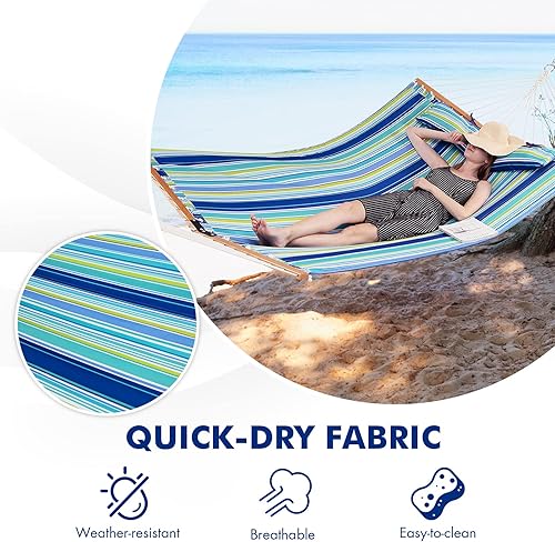 Miniatura 5 de Goplus Hamaca acolchada de 10.5 pies, hamaca acolchada para 2 personas con almohada desmontable, capacidad de 330 libras, barra separadora curvada