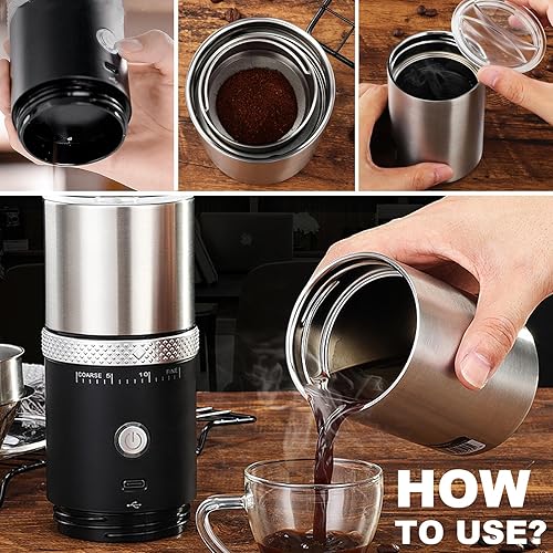 Miniatura 6 de Molinillo de café portátil para rebabas, máquina eléctrica ajustable para fresas adecuada para viajes, camping con bolsa (rojo)