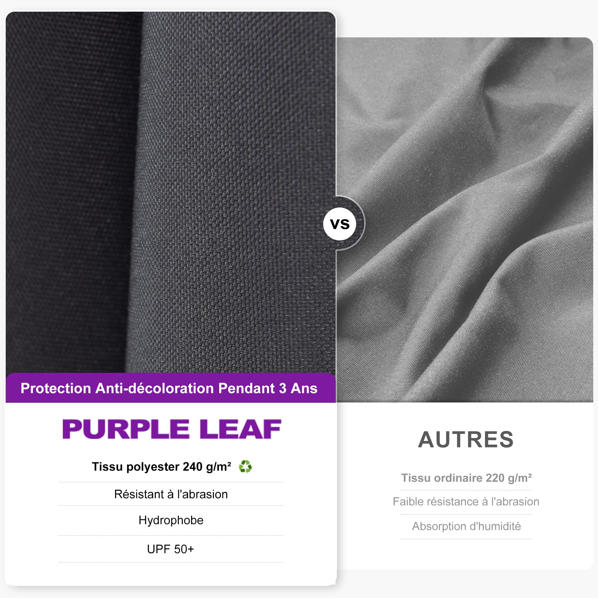 PURPLE LEAF Parasol Déporté 3 x 2 m Gris Inclinable avec Pied de Croix | Inclinaison bidirectionnelle, Surface d'ombre agrandie, Rotation à 360°, 5 niveaux d’inclinaison, Parasol de jardin extérieur