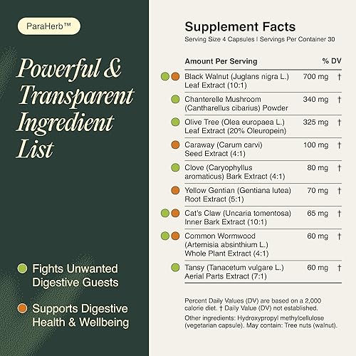 Miniatura 6 de ParaHerb - Limpieza intestinal natural para adultos, desintoxicación completa de la salud intestinal con ajenjo, nogal negro, clavo y extracto de