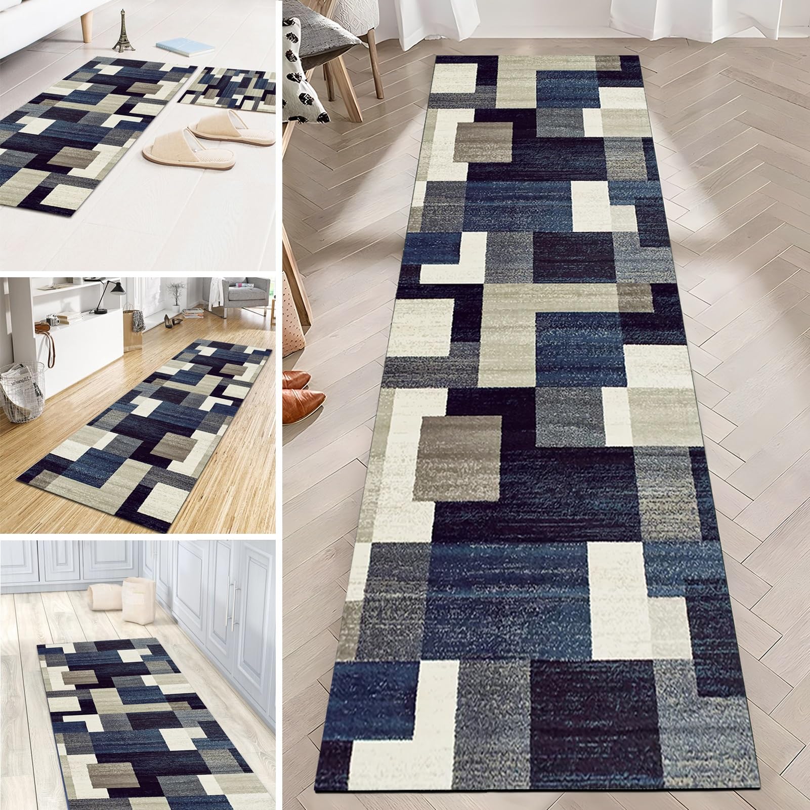 ksxnkhk Blue Long Carpet Runners for Hallway, 1m 150cm 2m 250cm 3m 350cm 4m 5m 6m Contemporary Washable Non Slip Backing Rug Floor Mat Kitchen Hall Stairs Corridor (Size : 60×300cm/2ft×9.8ft)