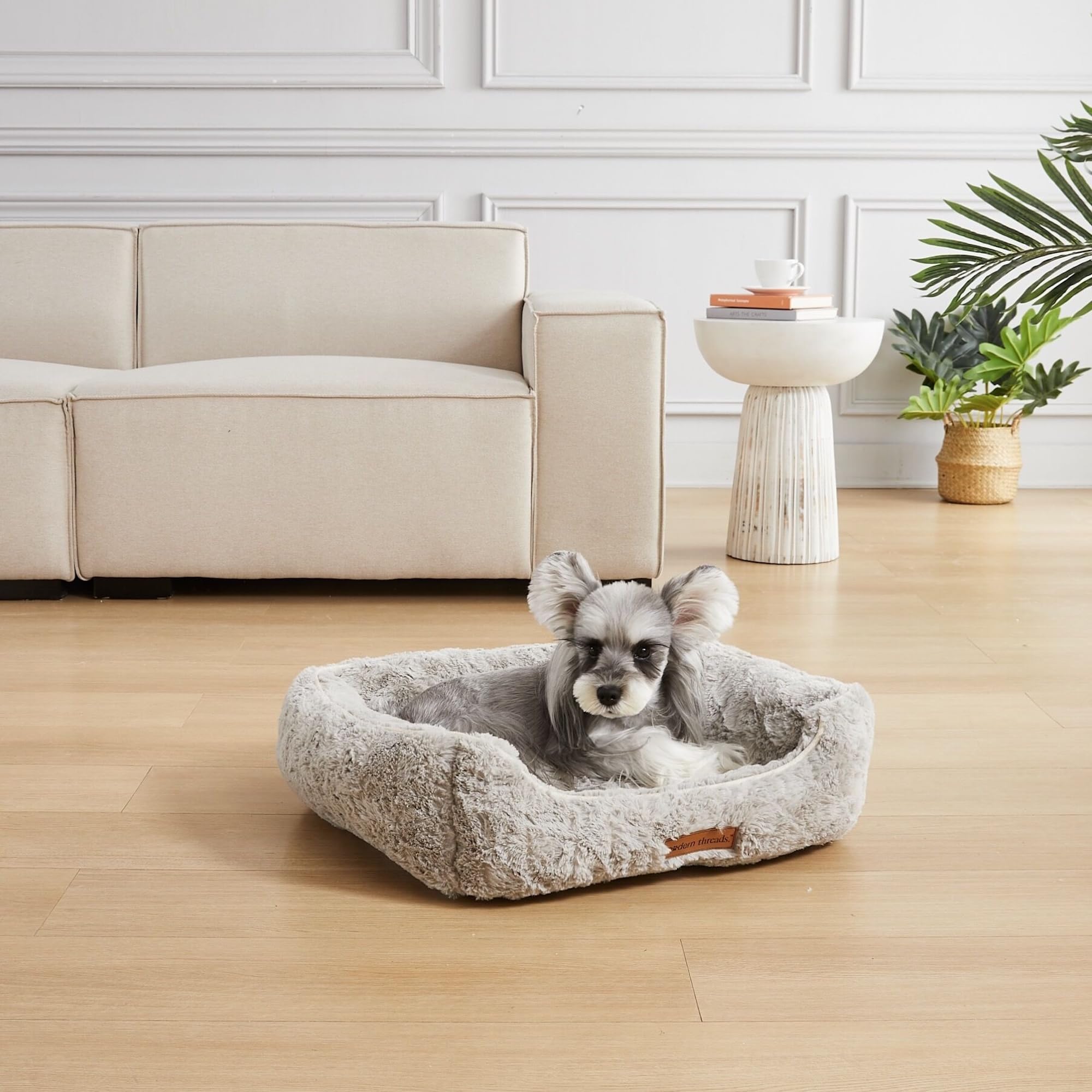 Modern Threads Ultra Soft Plush Pet Bed for Small and Medium Dogs with Elegant Texture and Stylish Design, Grey