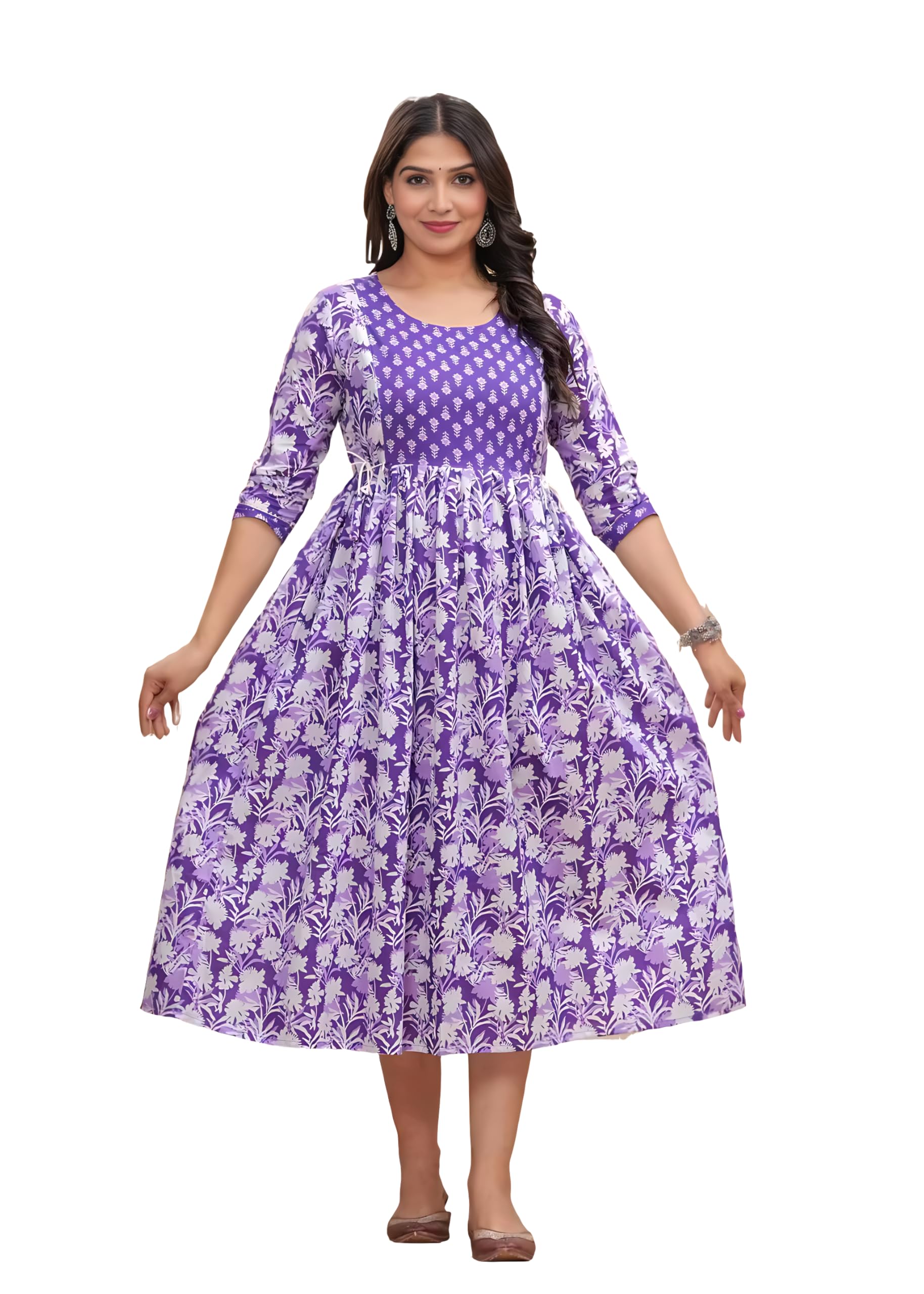 aivira Women's Cotton Floral Printed Anarkali Maternity Feeding Kurti | Breastfeeding Dress for Mothers | Zipper Feeding Kurti, Nursing Kurti, Comfortable and Trendy Maternity Wear Purple-picture-27