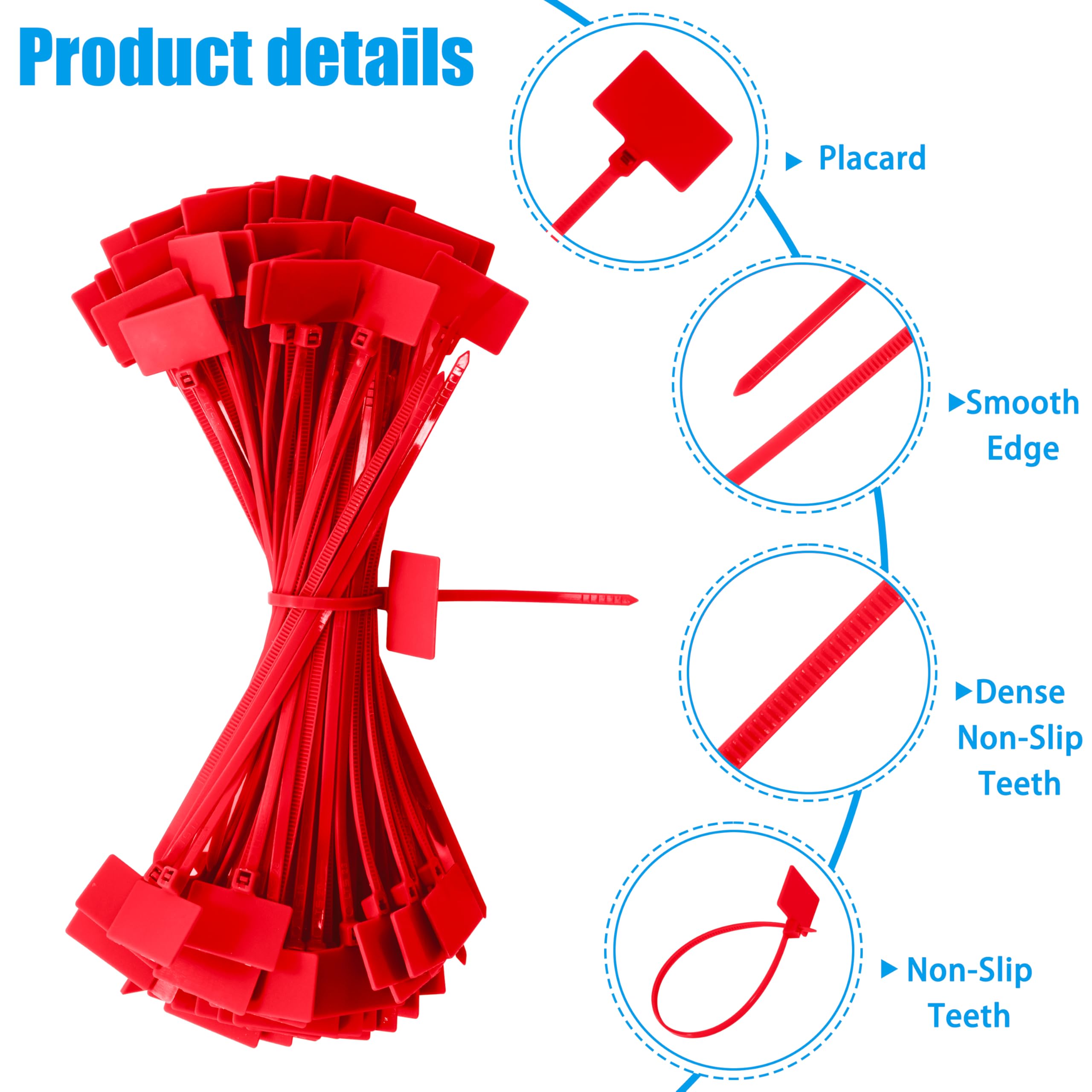 QIMEI-SHOP Collier De Serrage Rouge 150mm X 3 Mm Attache Câble Plastique Serre Cable Étiquette Organiser Pour Marquer Cable Management Jardinage 100 Pièces