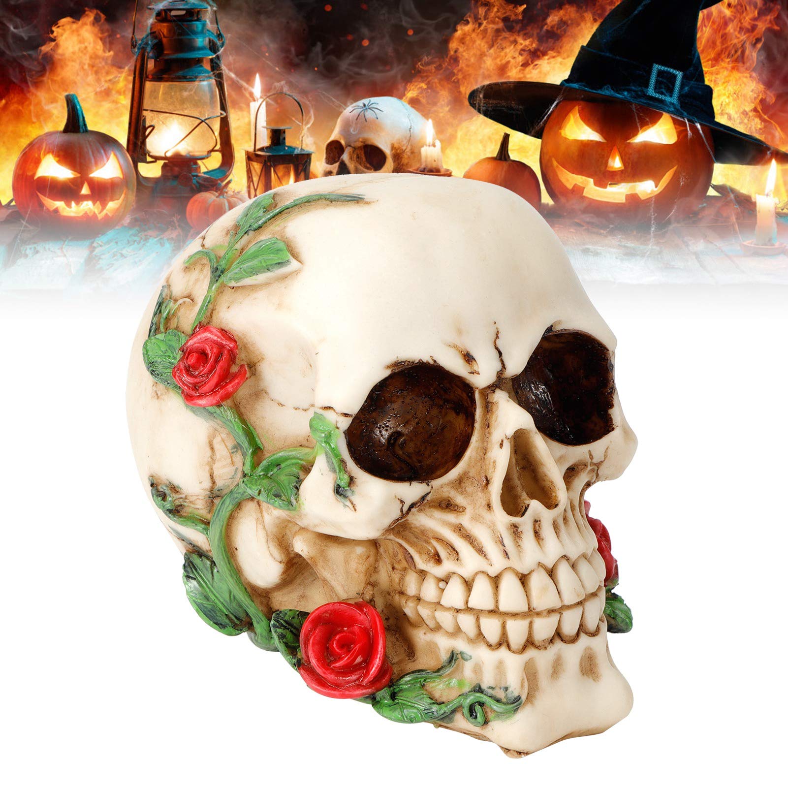 Amazon.co.jp: 樹脂頭蓋骨装飾、花付き人間の頭蓋骨頭の骨、スケルトン Amazon.co.jp: 樹脂頭蓋骨装飾、花付き人間の頭蓋骨頭の骨、スケルトン
