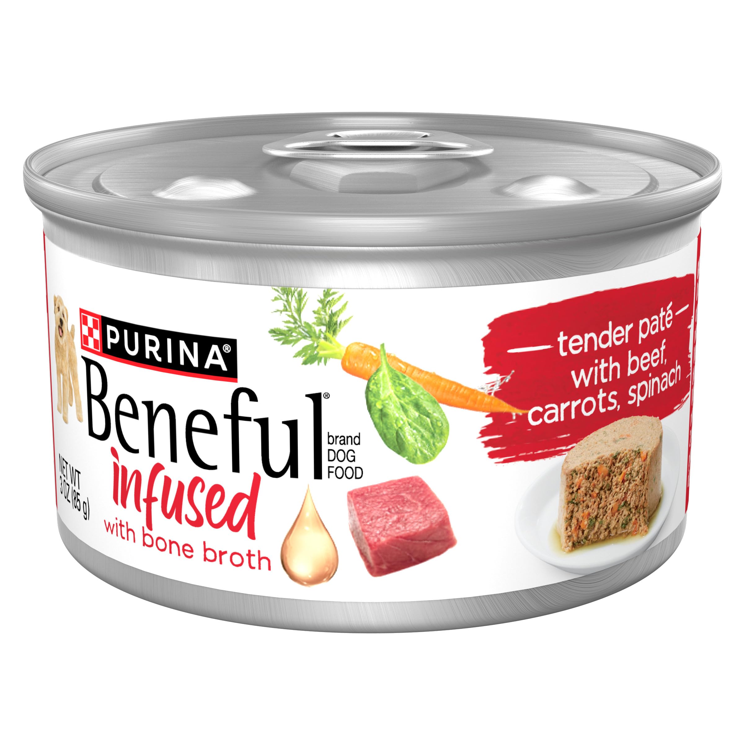 Beneful Purina Infused Wet Pate Dog Food with Real Beef, Carrots and Spinach, with Bone Broth for Dogs - 3 Ounce