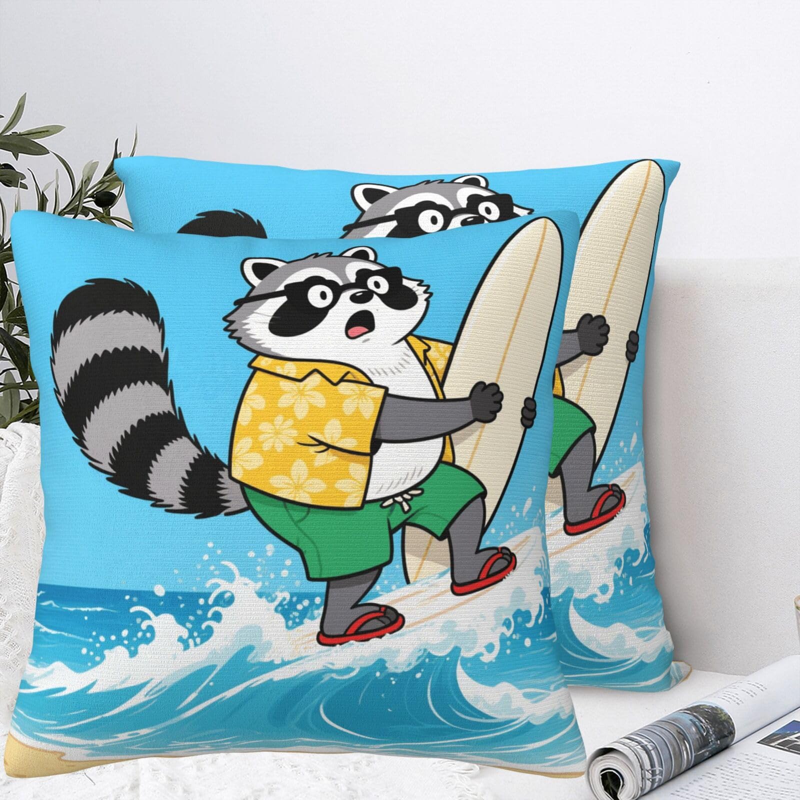 BTCOWZRV Funny Raccoon Plush Throw Pillow Covers 18"X18",Soft Cozy Couch Cushion Covers Decorative Pillow Cases for Holiday Home Bedroom Sofa Decors
