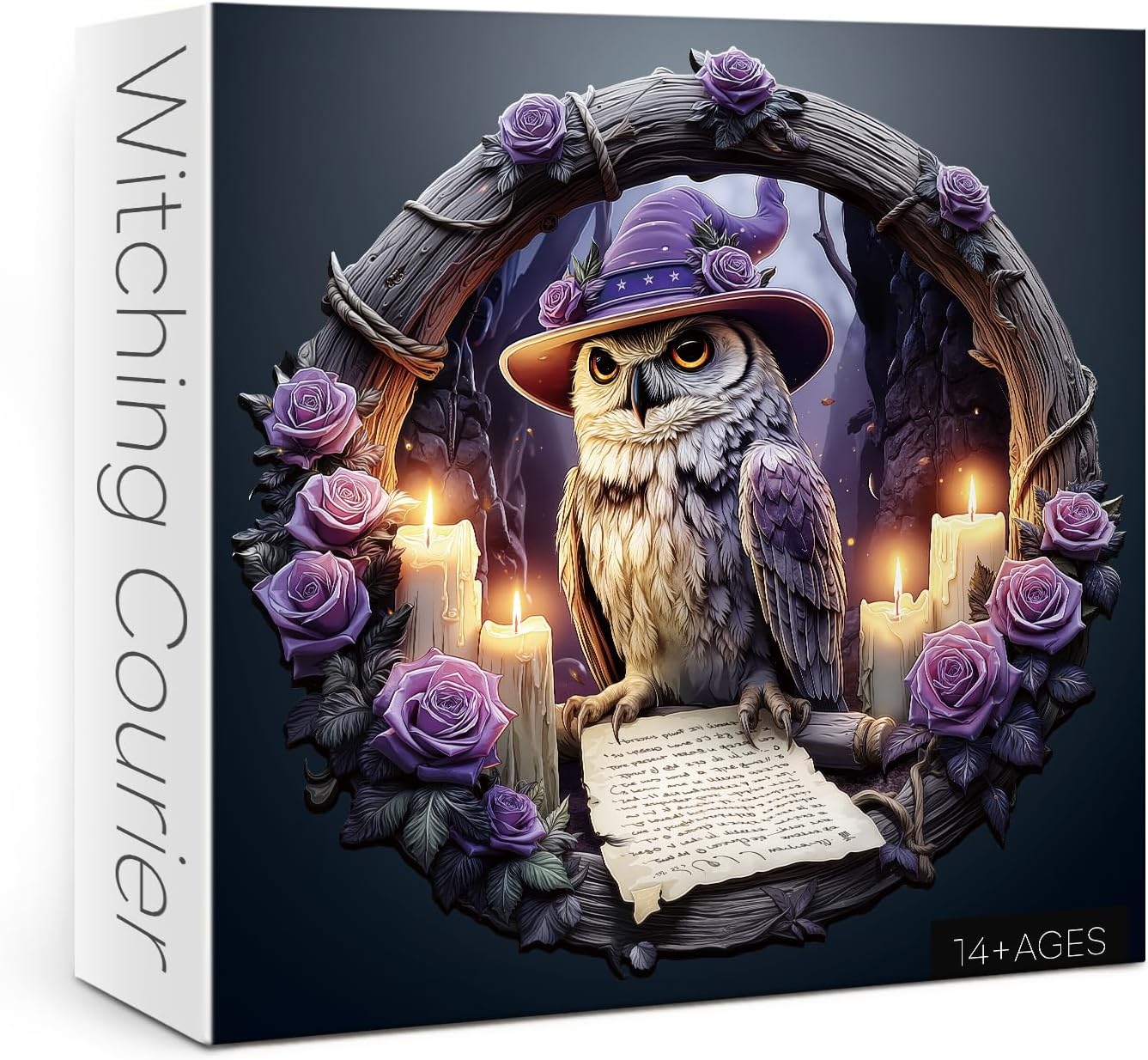 Halloween Magic Owl Flower Puzzles for Adults 1000 Pieces, Funny Bird Floral Art Jigsaw Puzzles, Impossible Challenging Witch Hat Rose Puzzle
