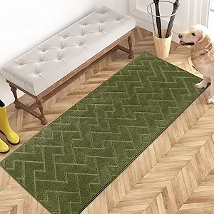 PURRUGS Dirt Trapping Door Mat 24" x 59", Non-Slip Machine Washable Entry Rug, Shoe Scraper, Dog Doormat, Super Absorbent Welcome Mat for Front & Back Door, Muddy Wet Shoes & Paws, Sage Green