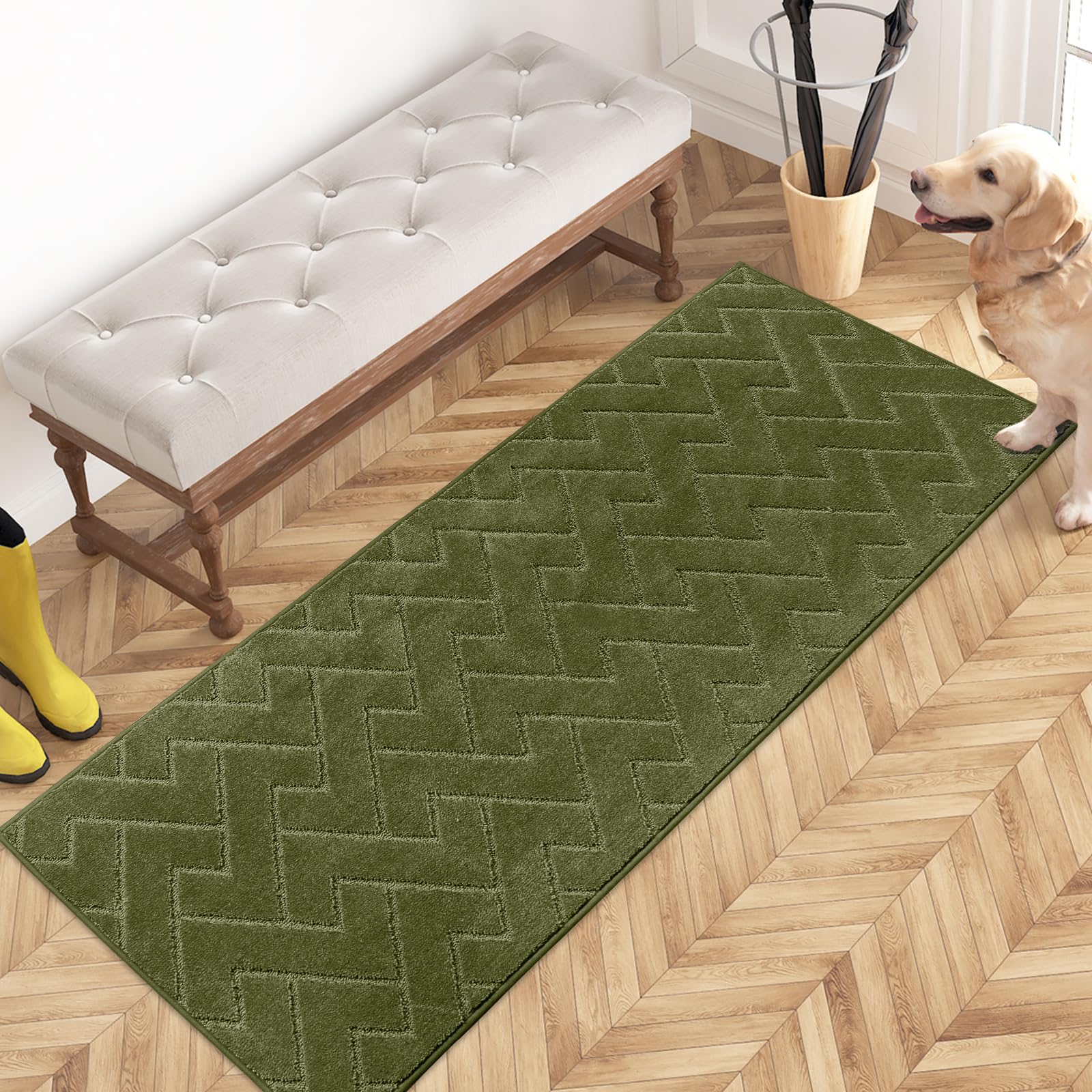 Tapis d'entrée haut de gamme PURRUGS vert sauge super absorbant 150cm