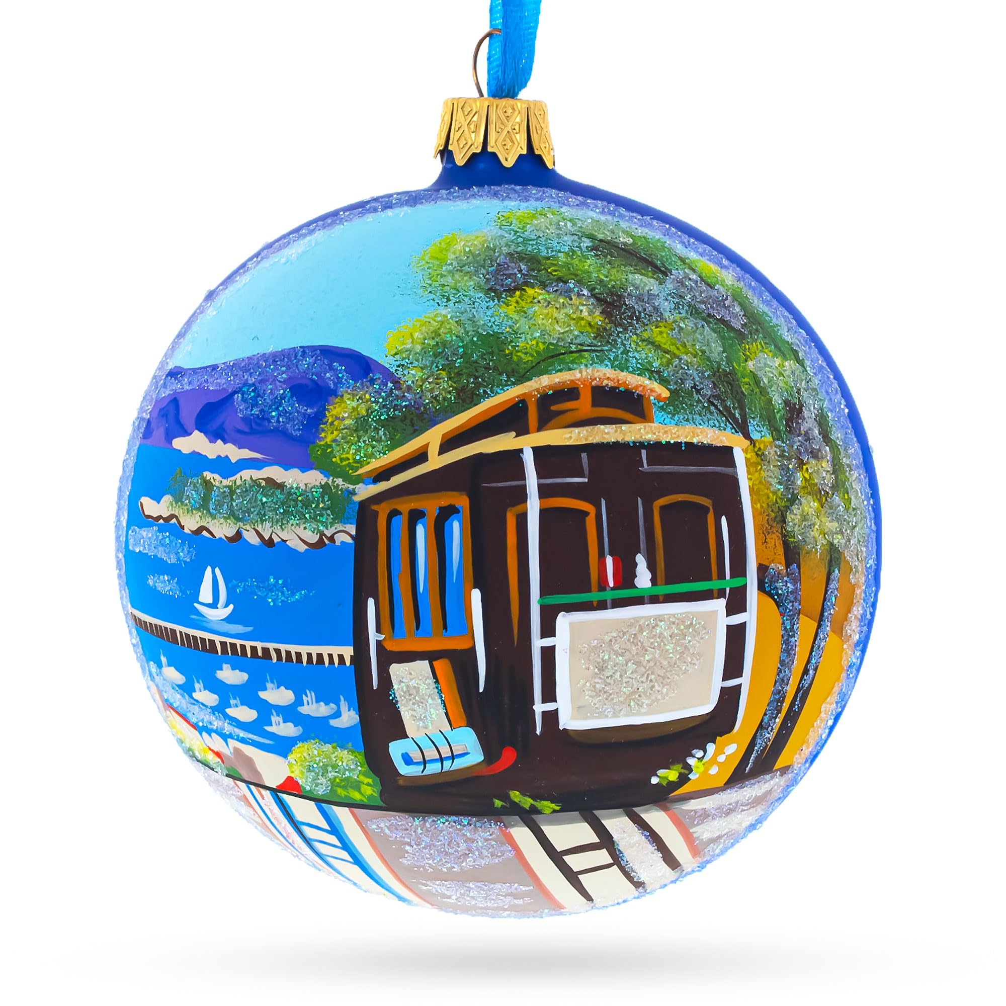 Bestpysanky Multi Color I Love San Francisco, California Glass Ball Christmas Ornament 4 Inches
