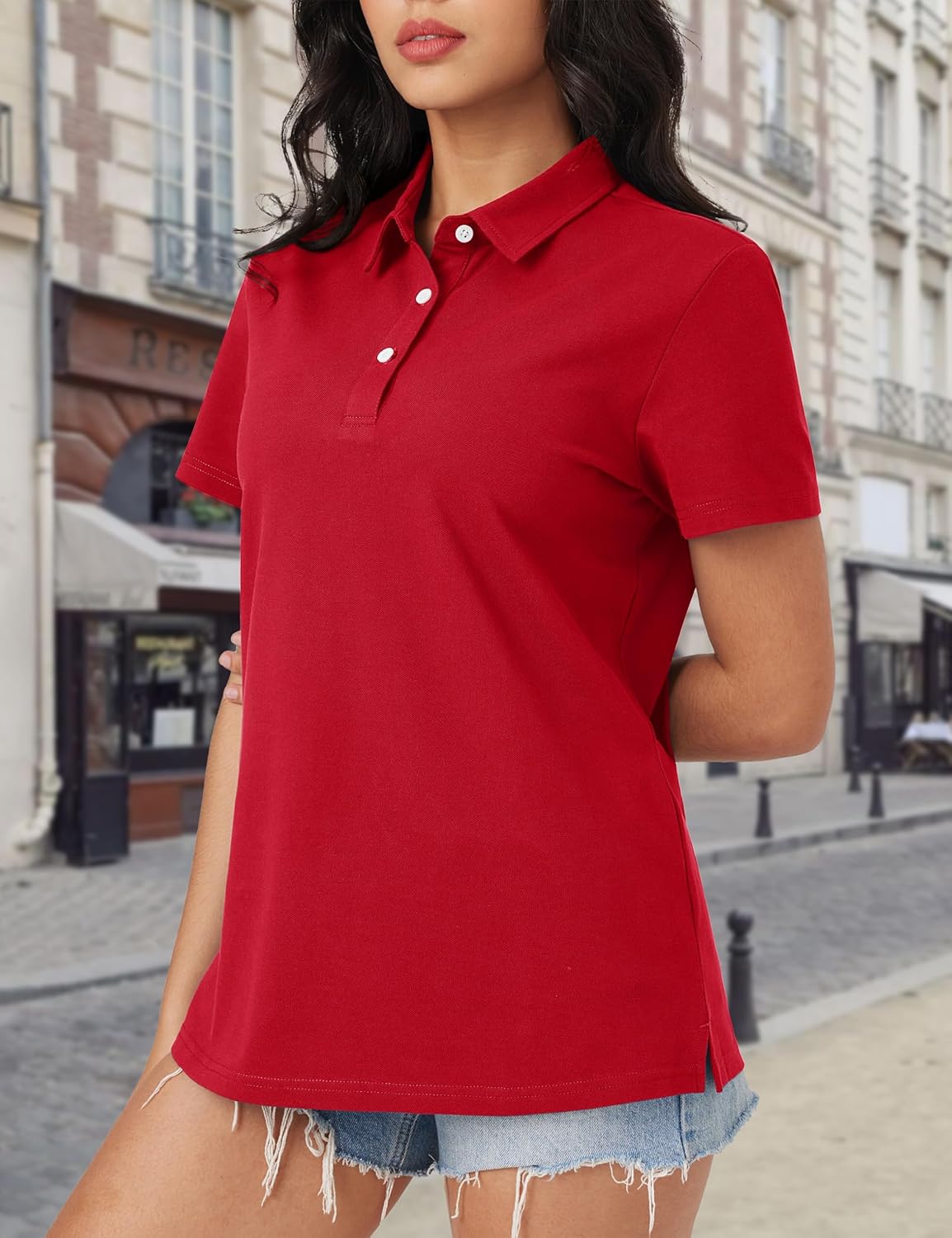 MAGCOMSEN Women's Polo Shirts Cotton Short Sleeve Shirt 3 Buttons Collared Shirts Summer Casual Wicking Golf Tops - Image 3