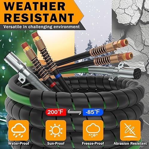 Miniatura 8 de Kit de líneas de aire para semirremolque de 15 pies con 2 piezas de resorte tierno y manos alegres con soporte y asas Gladhand 3 en 1 para remolque