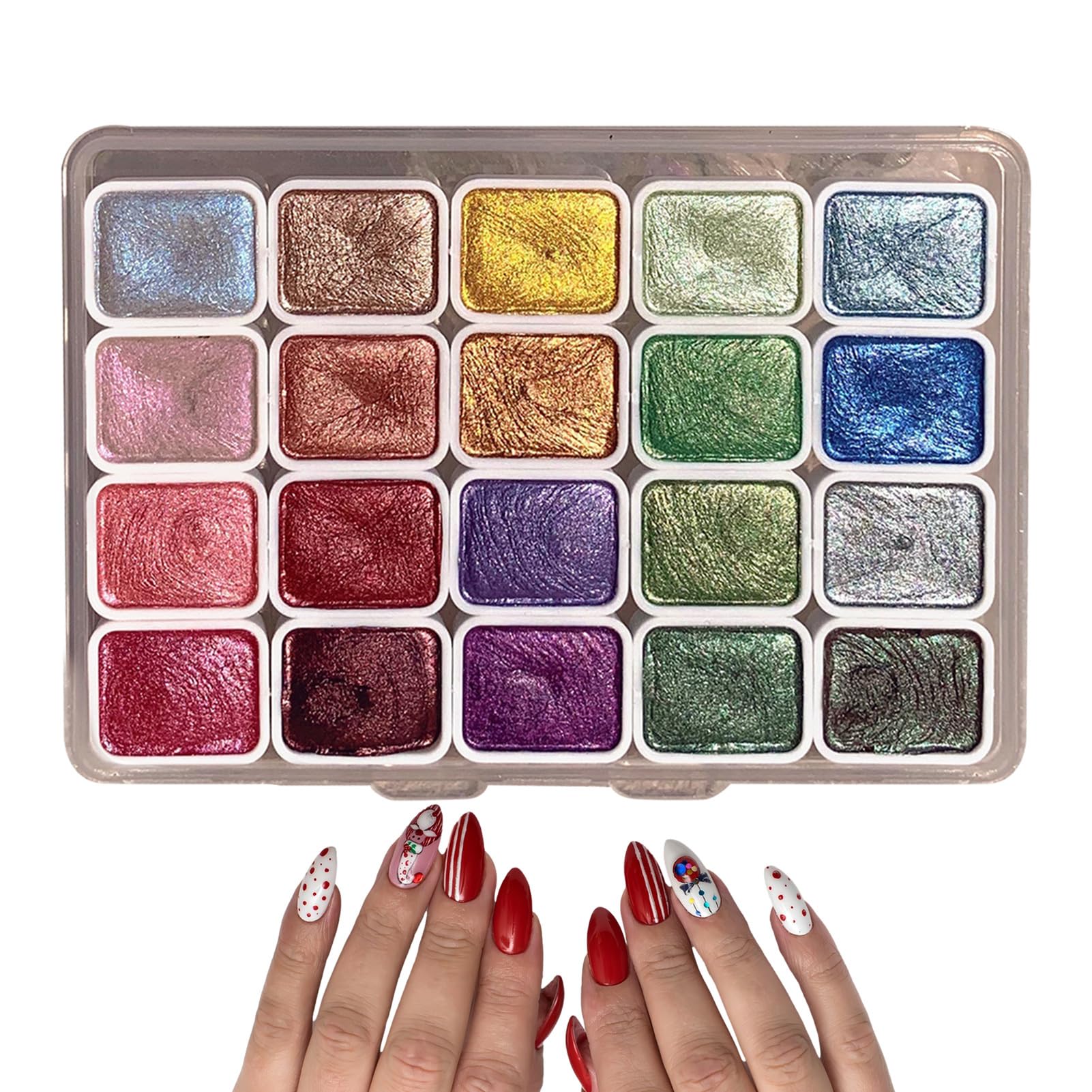 20 colores metalizados de acuarela, pinturas de acuarela metálicas para principiantes, juego de pintura de acuarela nacarada, caja de pintura sólida de acuarela con purpurina para artistas, estuche