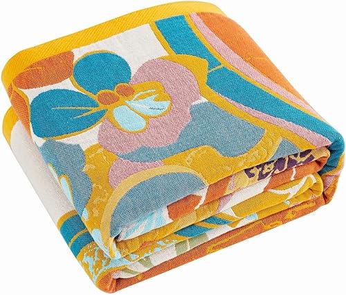 Miniatura 34 de Manta reversible de 100% algodón, ultrasuave, rústica, bohemia, con diseño floral, pájaros y mariposas, decoración con estilo de granja, para todas