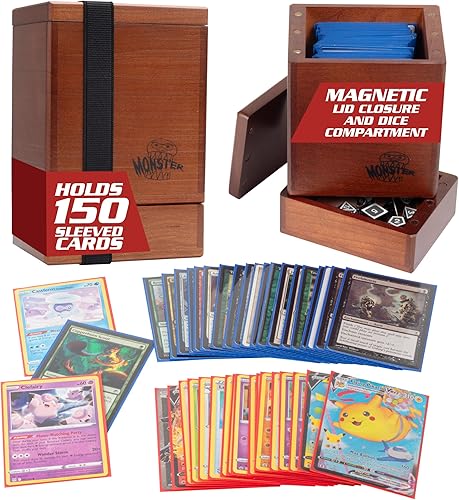 Monster Caja magnética de madera  Cereza con compartimento para dados  Compatible con Yugioh, Magic the Gathering MTG, tarjetas deportivas y otros