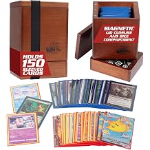 Monster Wooden Deck Box w Strong Magnetic Lid, Dice Tray & Security Band- Premium Holds 150 Sleeved Cards- Compatible w Yugioh Commander Magic the Gathering MTG Sport Trading TCG Games, Gift