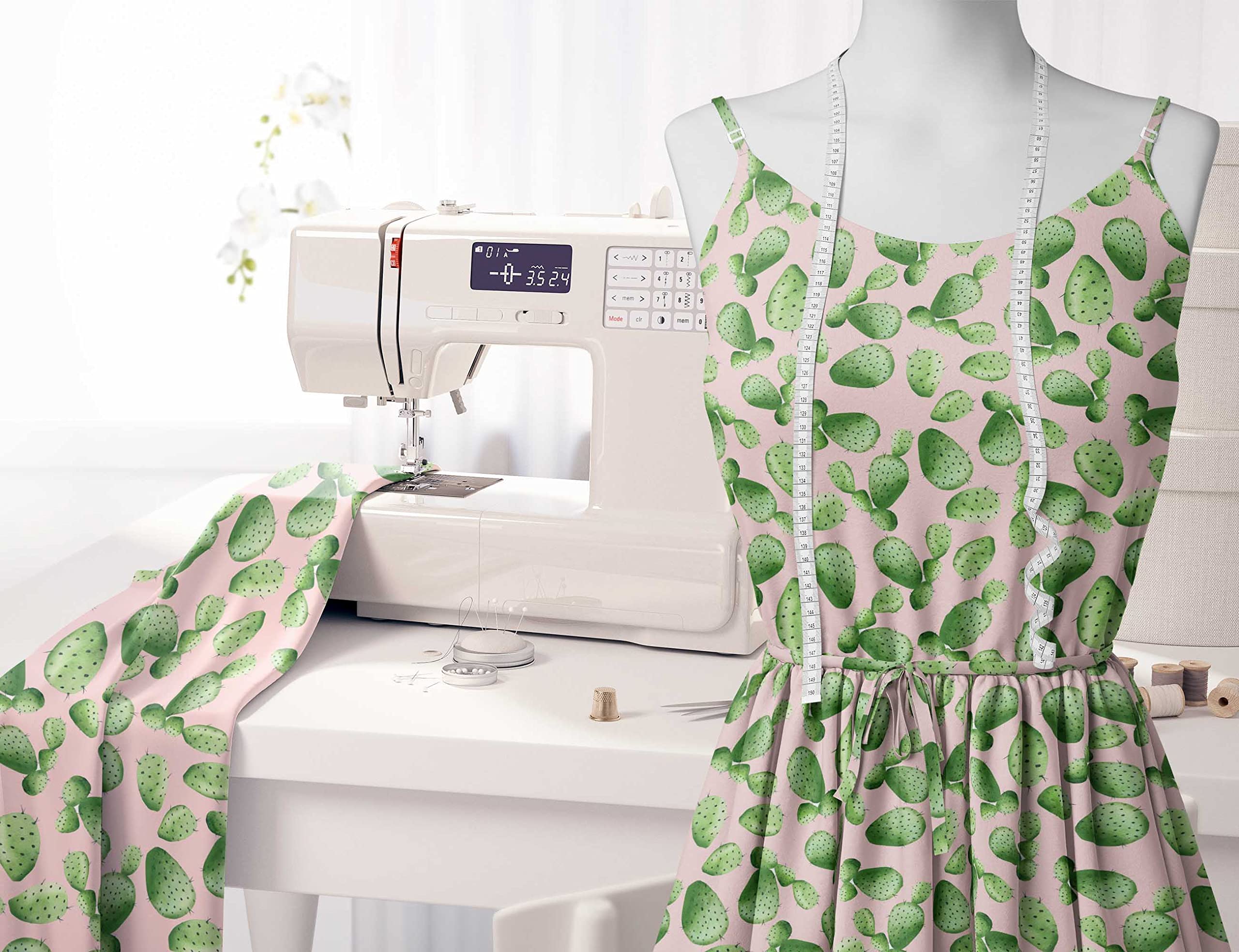 Soimoi Pink Cactus Tree Print Fabric - Poly Georgette 42 Inch Wide Desert Chic Pattern By The Yard