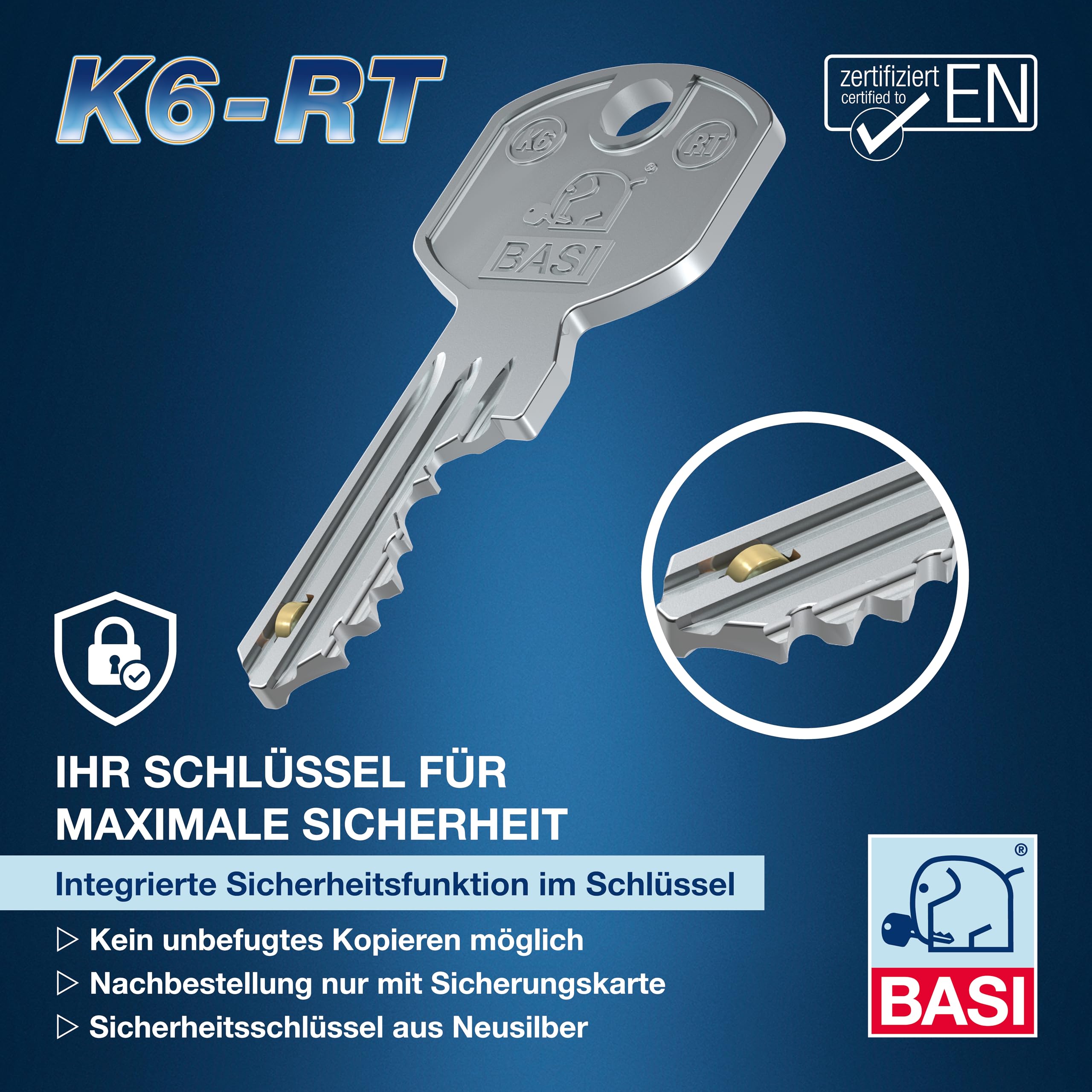 BASI | K6-RT Profilzylinder System mit Sicherungskarte und Kopierschutz | Konfigurator für Schließanlagen | Schließzylinder nach Wunsch frei kombinierbar | Gleichschließend | 3er SET
