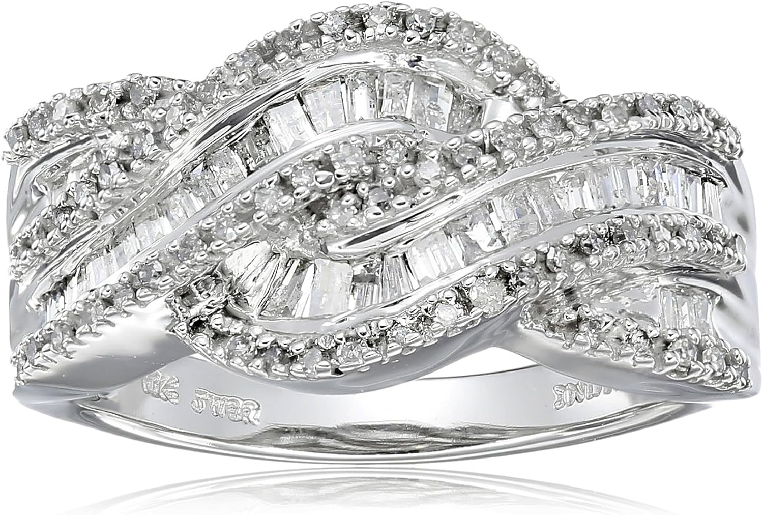 Amazon Collection 10k White Gold and Diamond Twist Ring (1/2 cttw, I-J Color, I3 Clarity)