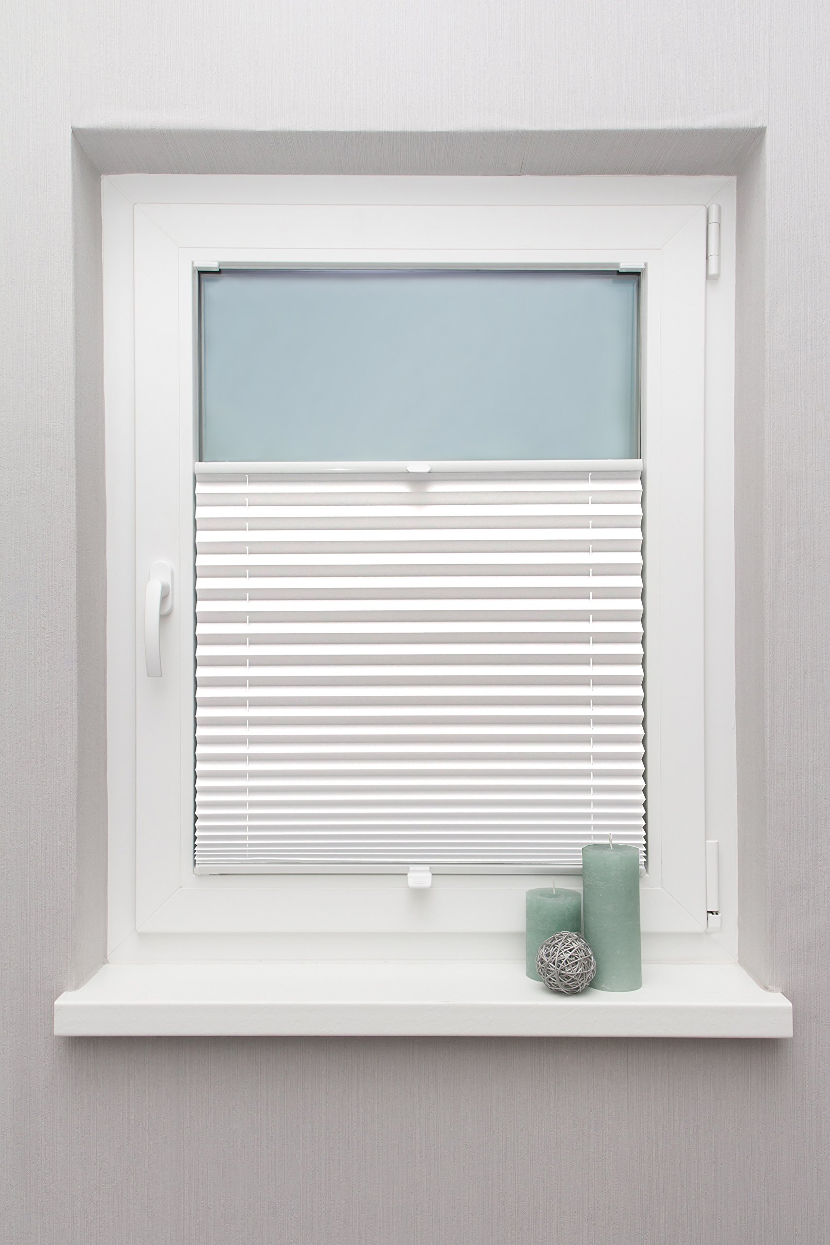 Plissee auf Maß für alle Fenster Montage Glasleiste Blickdicht mit Spannschuh Sonnenschutzrollo Weiß Breite: 81-90 cm, Höhe: 101-150 cm