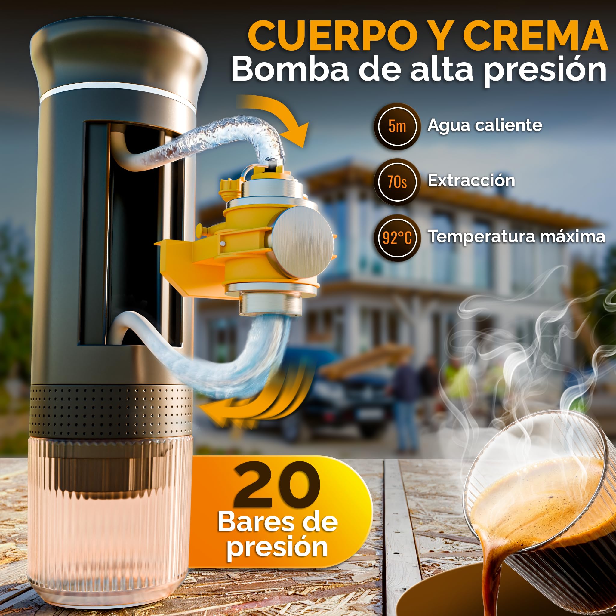 Cafetera Capsulas Portátil 3 en 1 de 60 ml – Mini Cafetera Eléctrica Sin Cable, Compatible con Cápsulas y Café Molido – USB Recargable, 20 Bares de Presión