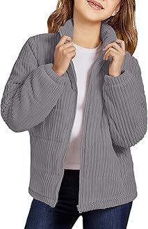 Floral Find Girls Long Sleeve Winter Jacket Coats Zip Up Stand Collar Corduroy Quilted Outerwear Jackets with Pocket