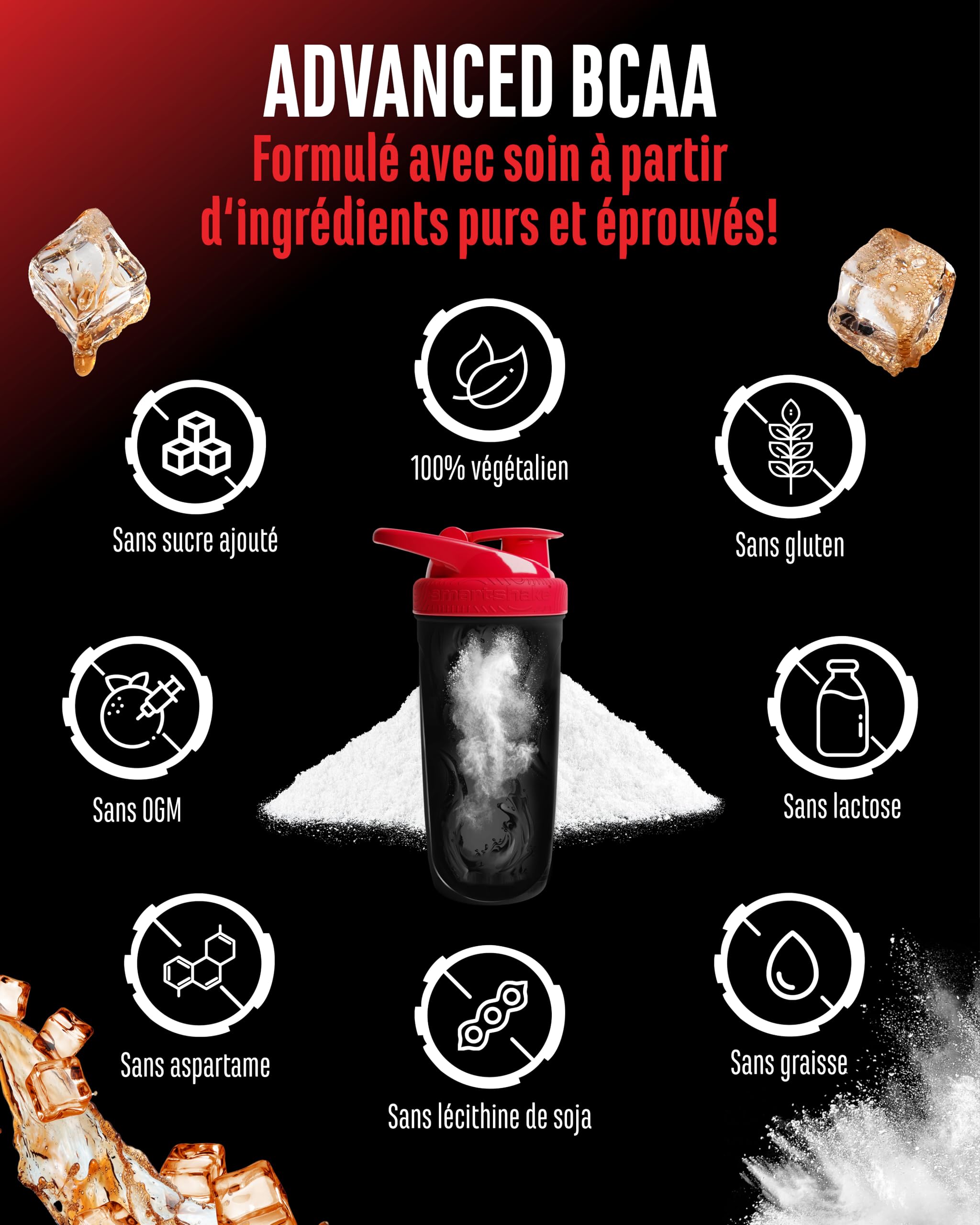 Advanced BCAA en Poudre 450 g - Acides Aminés 2:1:1 avec L-Glutamine & Taurine - BCAA Instantanés, Excellente Solubilité et Saveur - Végétalien - 30 Portions (Cola) | Avec taurine et glutamine, cola, 13 500 mg d'acides aminés par portion, soluble instanta
