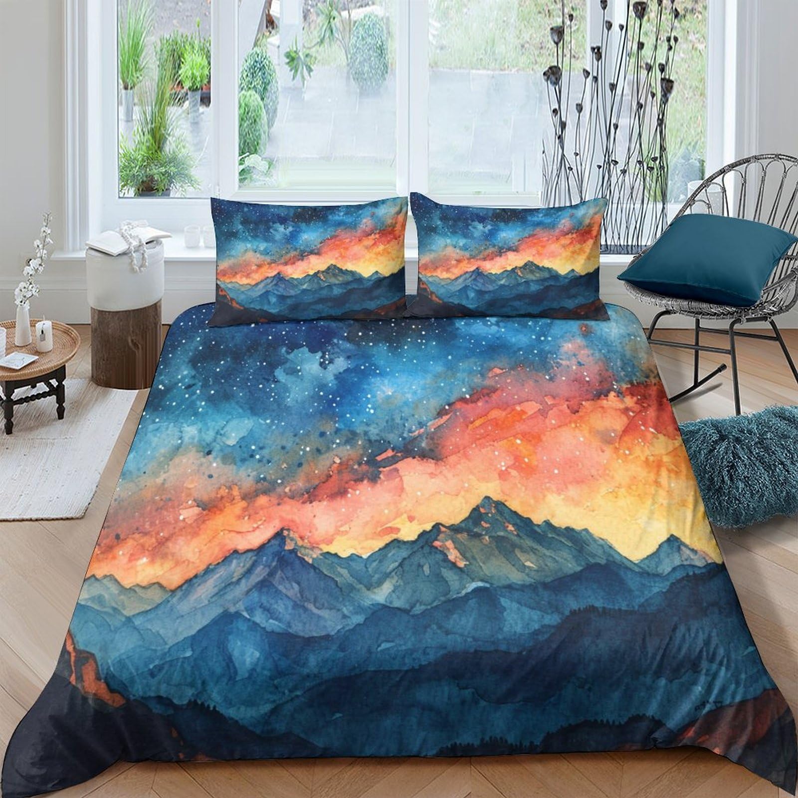 Parure de lit Nuit étoilée 3D housse de couette 200x200cm aquarelle
