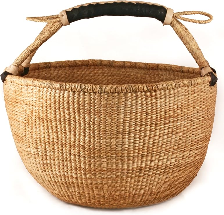 Bolga Baskets International Medium Market Basket w/ Leather