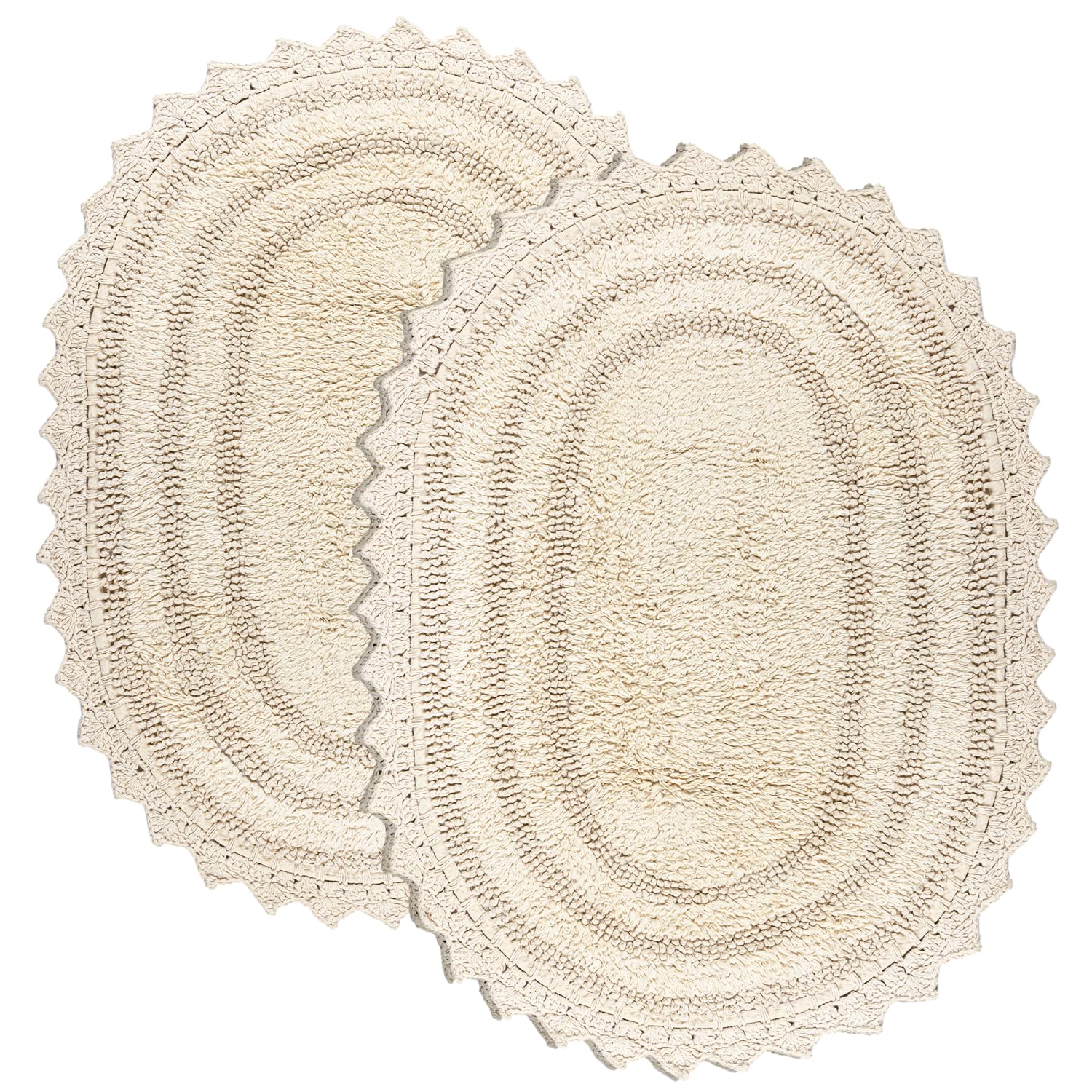 RAJRANG Shortbread Bathroom Rug Oval 24x17 Inches Pack of 2 Cotton Crochet Reversible Boho Bath Mat for Bathroom Decor