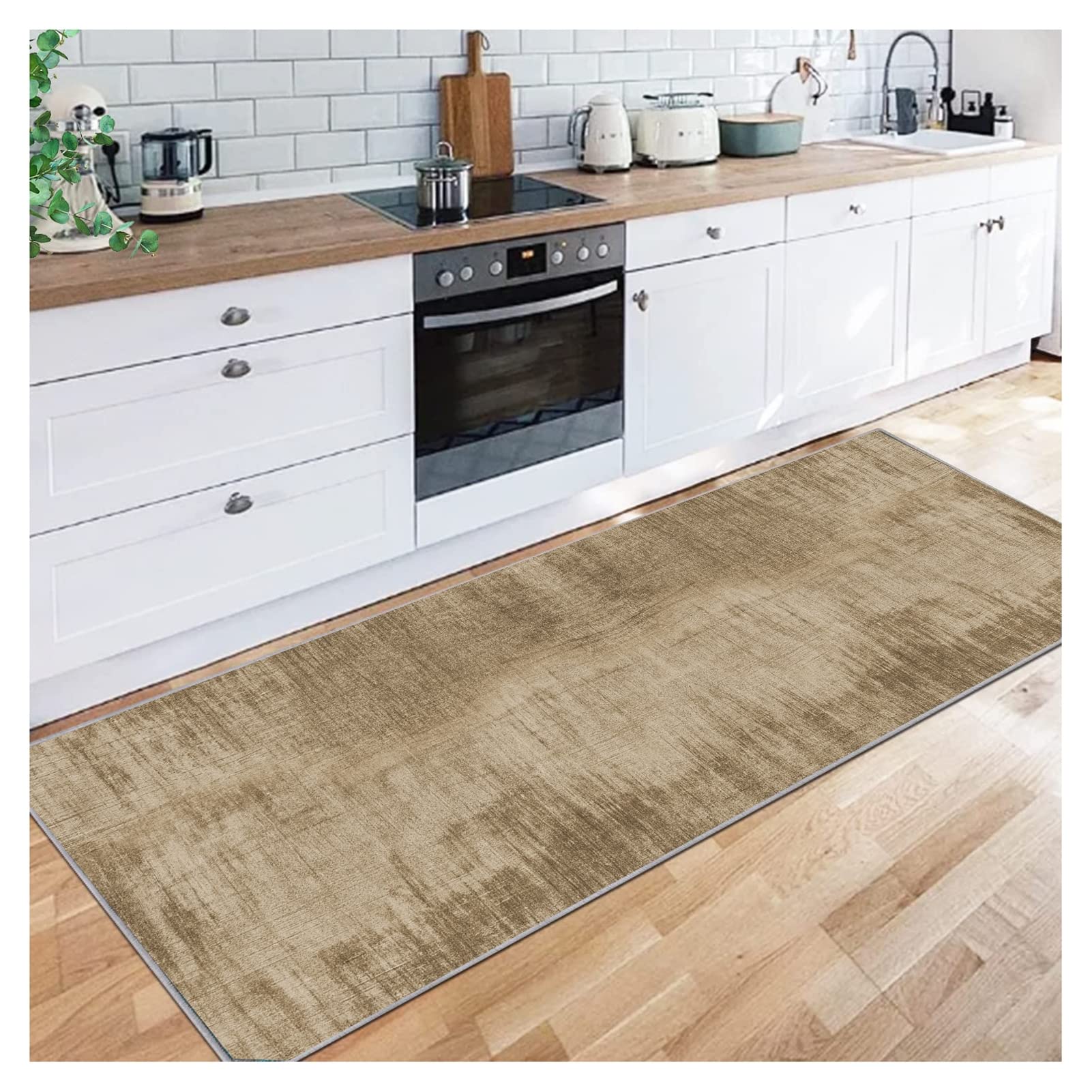 Siunwdiy Abstract Carpet Runner for Hallways Extra Long 70X400CM, Light Brown Non Slip Washable Runner Rug, Modern Narrow Hallway Carpet for Kitchen Living Room Bedroom Entryway, Durable Floor Mat