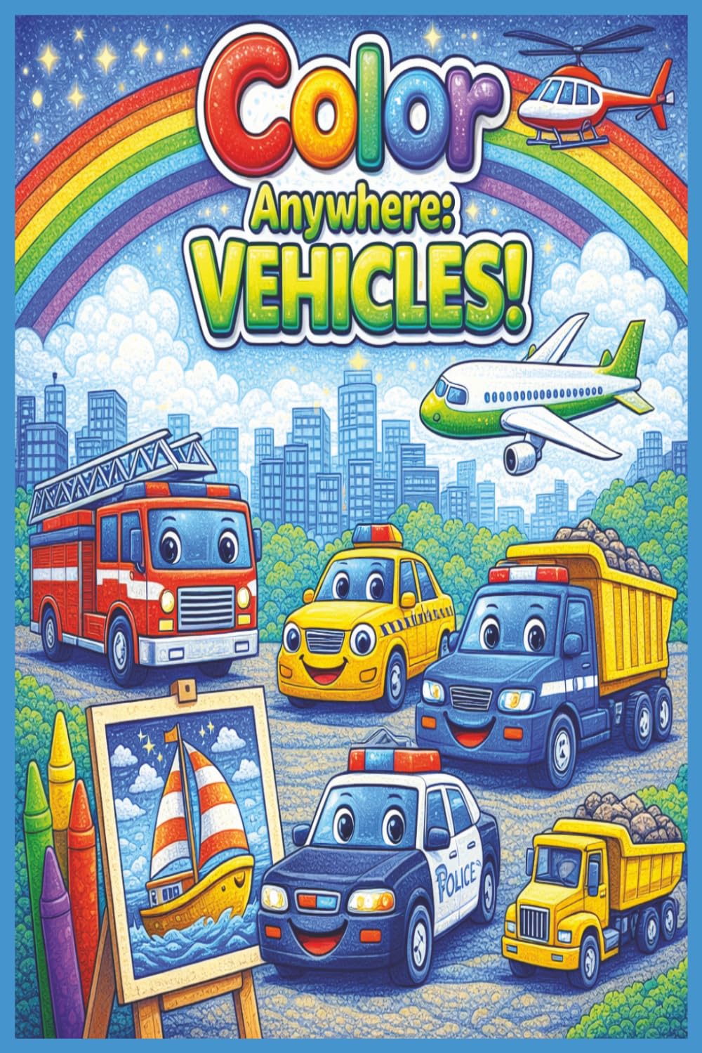 Color Anywhere: Vehicles!: A Fun and Easy Coloring Book Featuring Cars, Trucks, Planes, and More