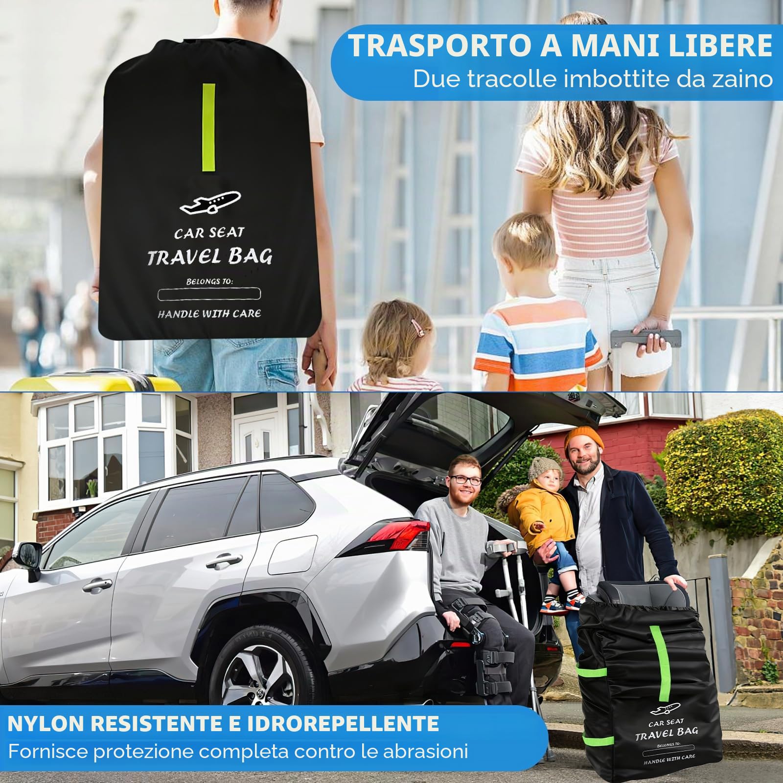 Borsa da trasporto per seggiolino auto per neonati, 34 × 18 × 18 pollici, Borsa impermeabile in tessuto Oxford 600D, Compatibile con Maxi-Cosi, Nuna, Cybex, Borsa per passeggino per viaggi in aereo