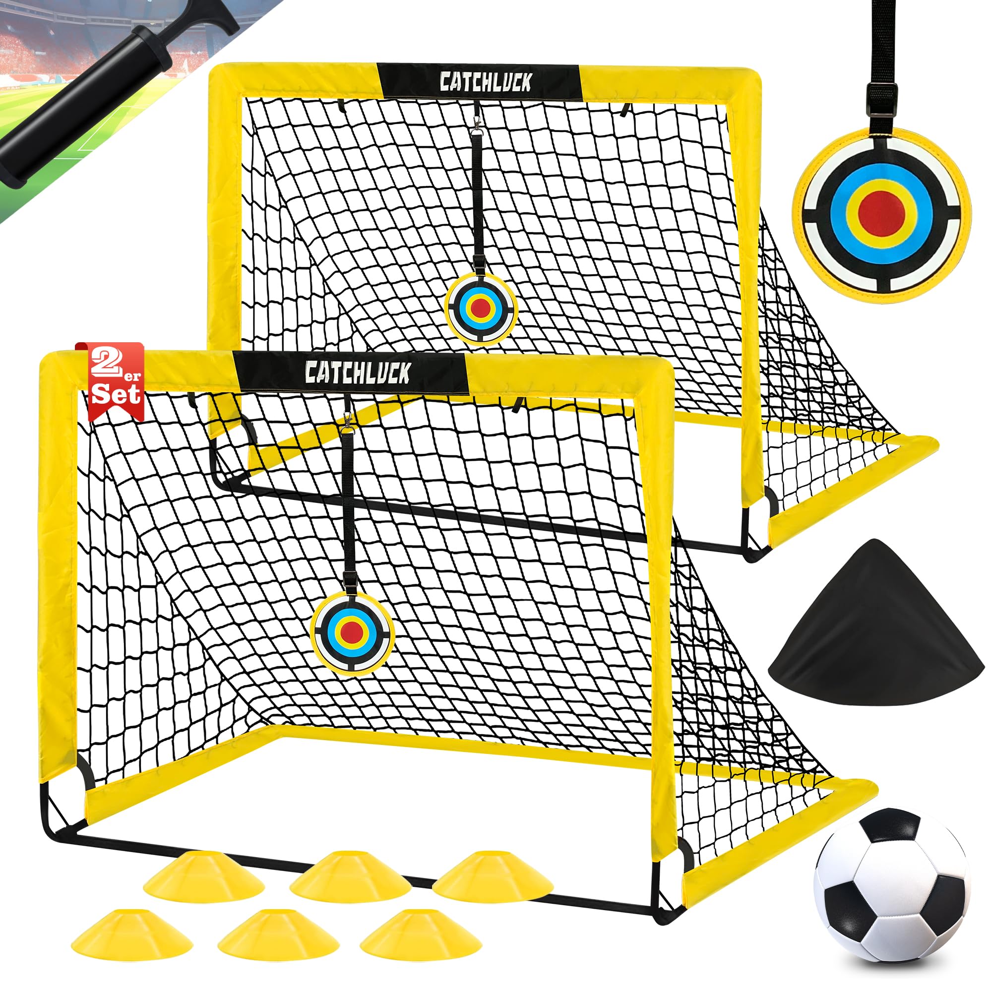 Set di 2 porte da calcio per giardino con coni, chiodi a U e borsa