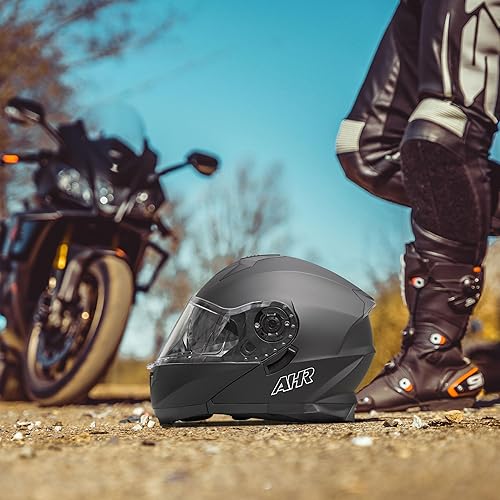 Miniatura 6 de AHR Motorcycle Helmet Dual Visor Modular Flip up Full Face Helmet DOT Approved - AHR Helmet Run-M1 & M3 for Adult Motorbike Street Bike Moped Racing