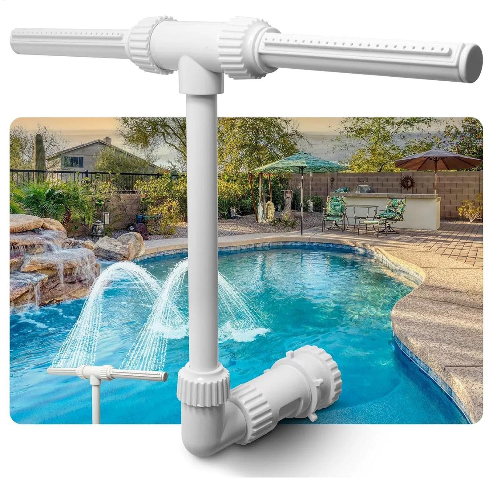 Fuente de Agua para Piscinas | Aspersor de Piscina | Fuente con Brillo Nocturno Boquilla Doble Altura Ajustable para Relajación SPA Estanque Jardín