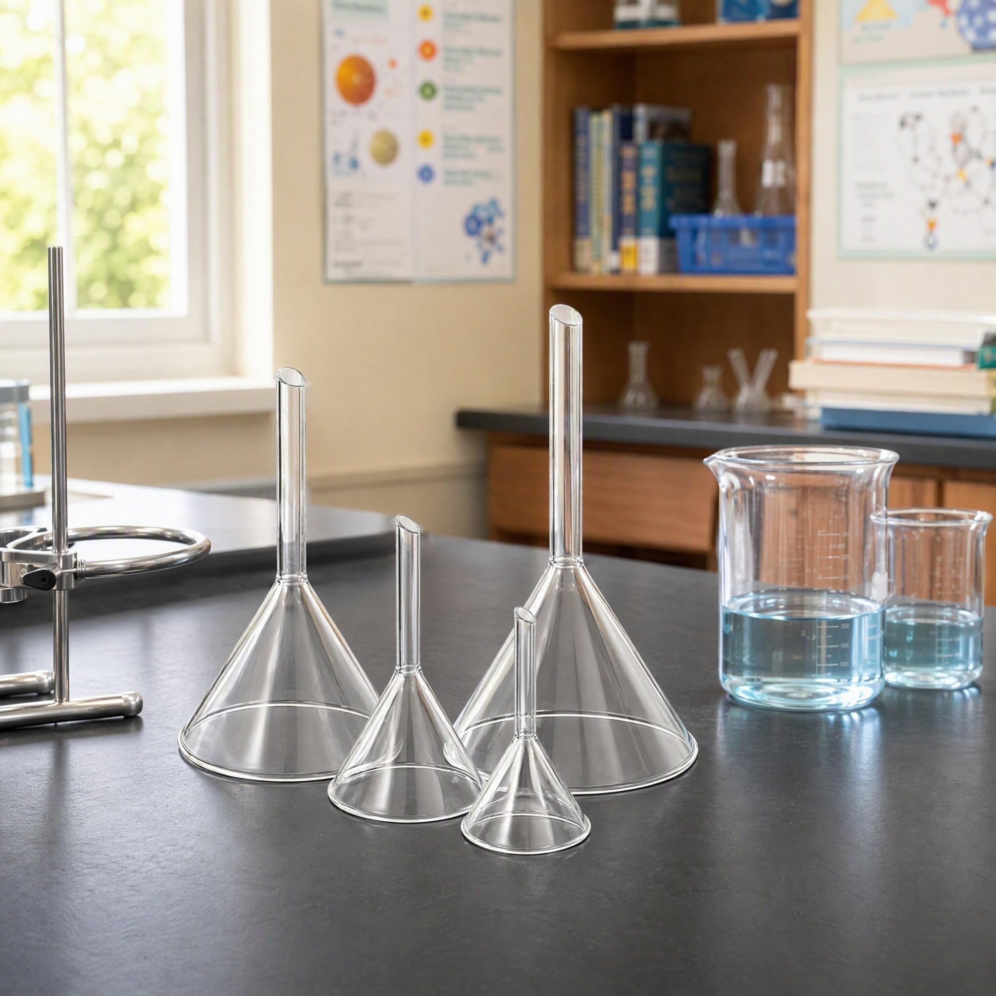 NUOBESTY Embudo de Vidrio Borosilicato para Laboratorio Juego de Embudos Cónicos de Tallo Corto 40-100 MM Resistente a Altas Temperaturas para Experimentos Científicos y Cocina