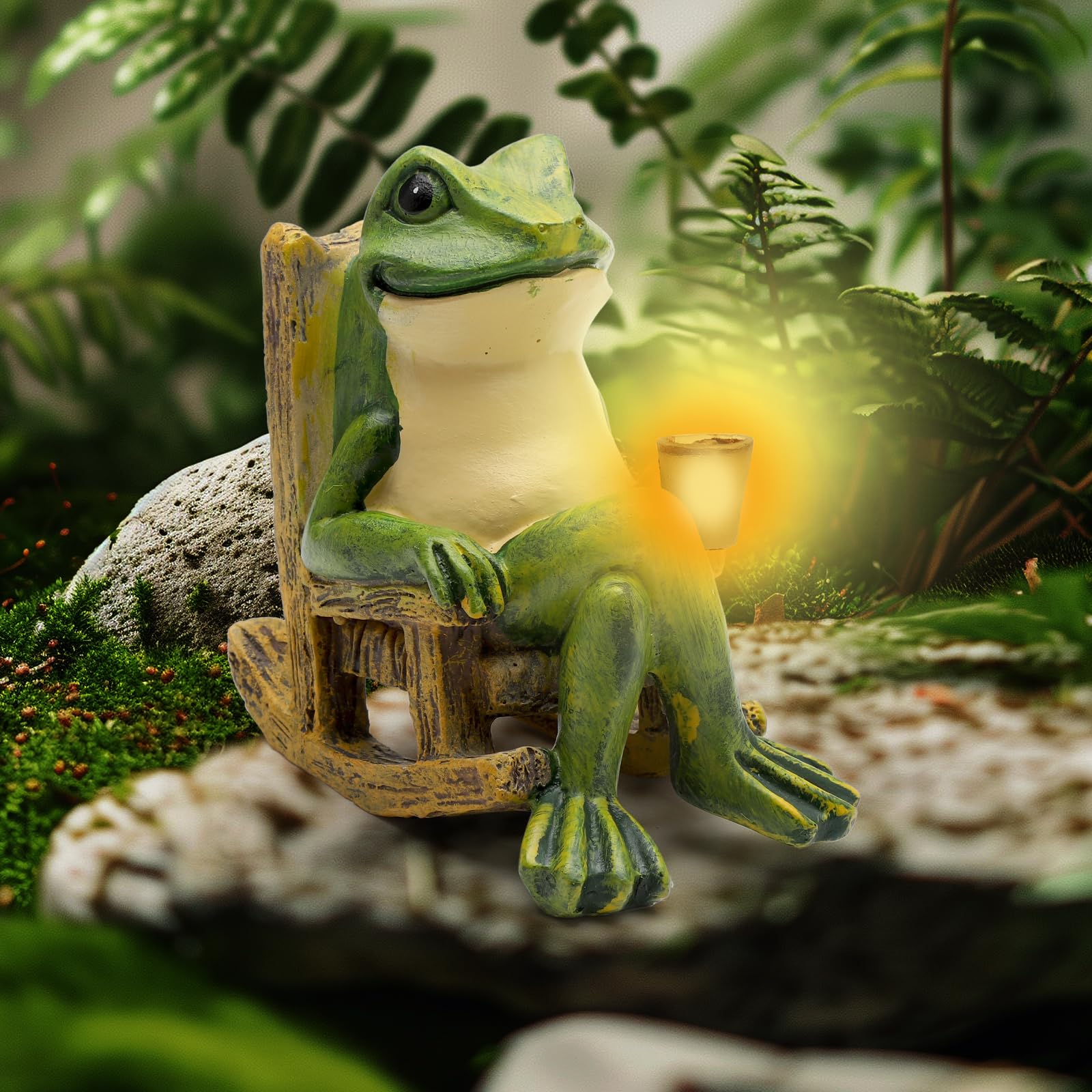 Jeffergarden Decorazioni Animali da Giardino Animali resinosi Seduta su Pietra Figurine Decorazione Prato Garden Cortile Ornamenti Lo Stile Rana