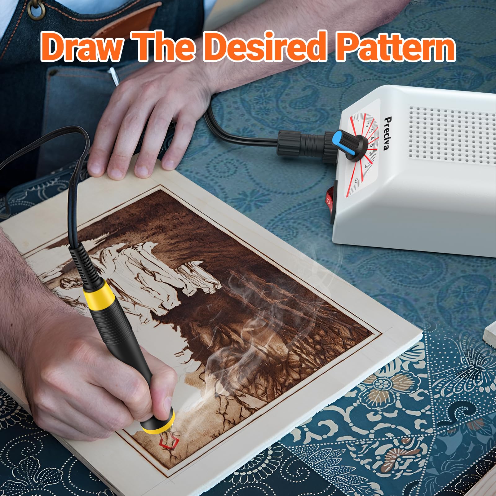 Preciva Kit Pirografico 25W Professionale per Legno, 30 Punte, 100-800℃ Regolabile, per Legno, Zucca e Bambu