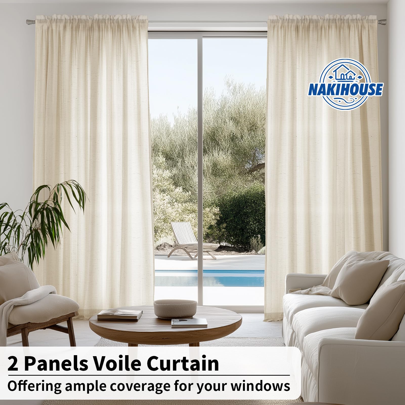 VOILYBIRD Tende semitrasparenti in lino bianco con passanti per filtrare la luce, eleganti tende e tende per soggiorno, lunghezza 132 x 213 cm, set di 2 pannelli