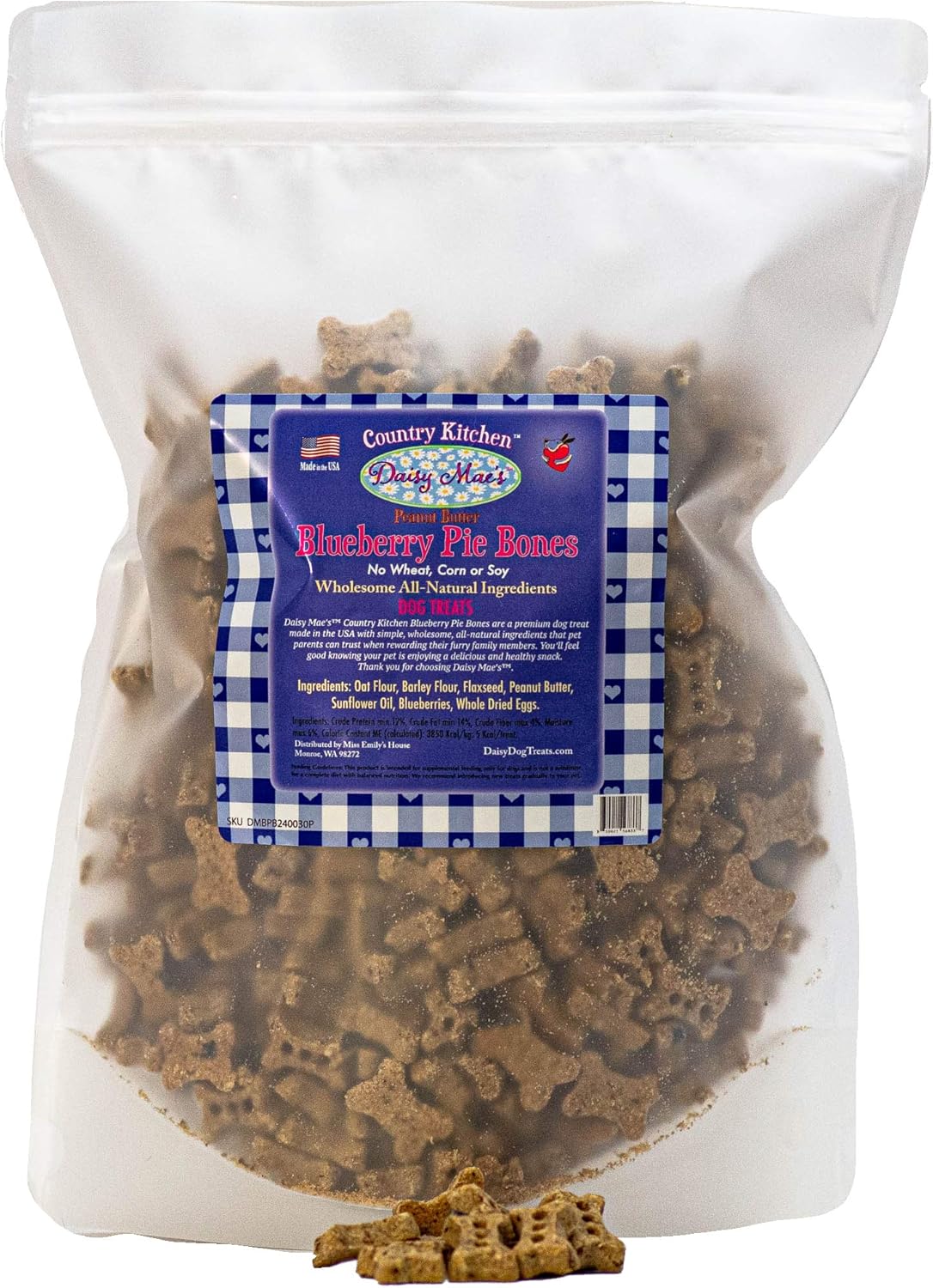 Daisy Mae's Country Kitchen Peanut Butter Blueberry Pie Bones, Bone-Shaped Halloween Dog Treats USA-Made 22 oz Bulk Pack Dogs.