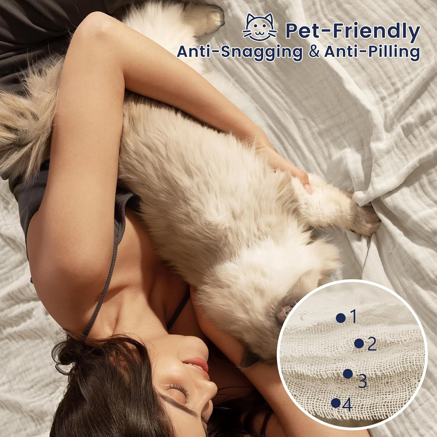 PHF Cooling Muslin King Blanket for Hot Sleepers, 60% Viscose from Bamboo, 40% Cotton and 4-Layer Breathable Gauze Blanket for Bed Couch, 108"x90", Oat Milk - Image 5