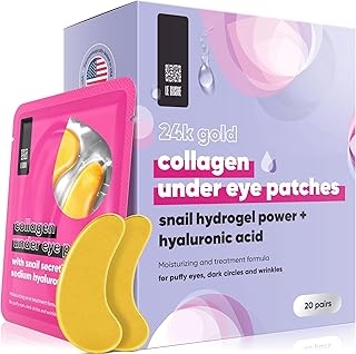 Under Eye Patches (20 Pairs) 24K Gold Eye Mask - Anti-Aging, Hyaluronic Acid & Collagen Eye Treatment To Reduce Dark Circles, Puffy Eyes & Wrinkles - Transforms Tired Eyes