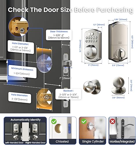 Miniatura 9 de Veise VE012W-K - Cerradura inteligente de huellas dactilares WiFi integrada con 2 perillas, no necesita concentrador, control remoto por aplicación,