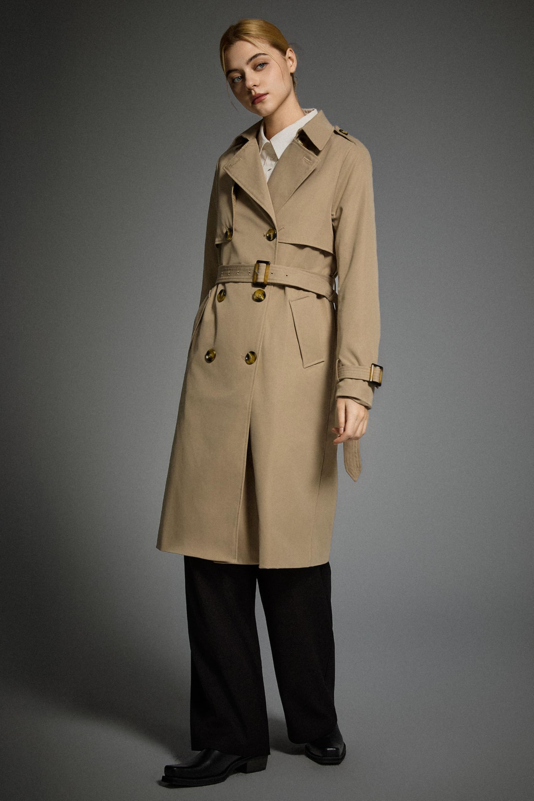 OROLAY Trench Lungo da Donna con Cintura Trench Leggero Doppiopetto con Spolverino