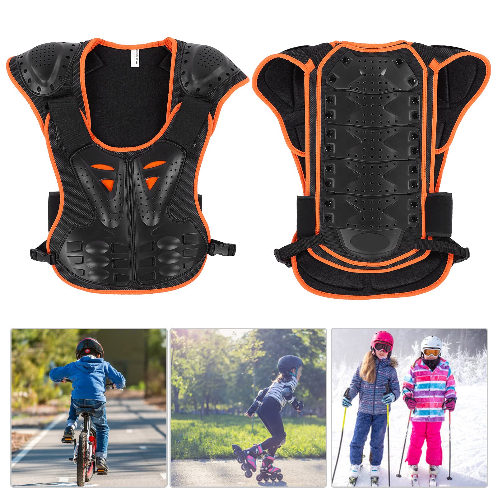01 Reiten Brustschutz, Kinder Sport Protektor Weste Leicht zum Schutz des Körpers (Orange Black, S)