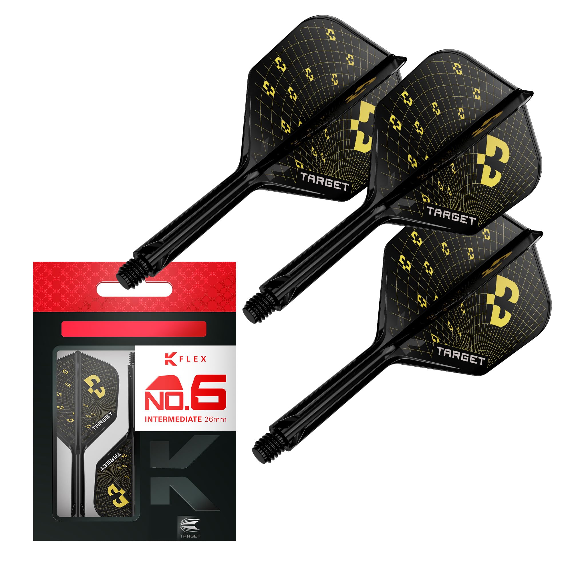 Target Darts K-Flex Bolide Dart Flights & Shafts, No.6 (Intermediate, 26mm) | Pack of 3 Kflex Integrated Flight & Shaft System, All in One Moulded Stem | Professional Dart Accessories