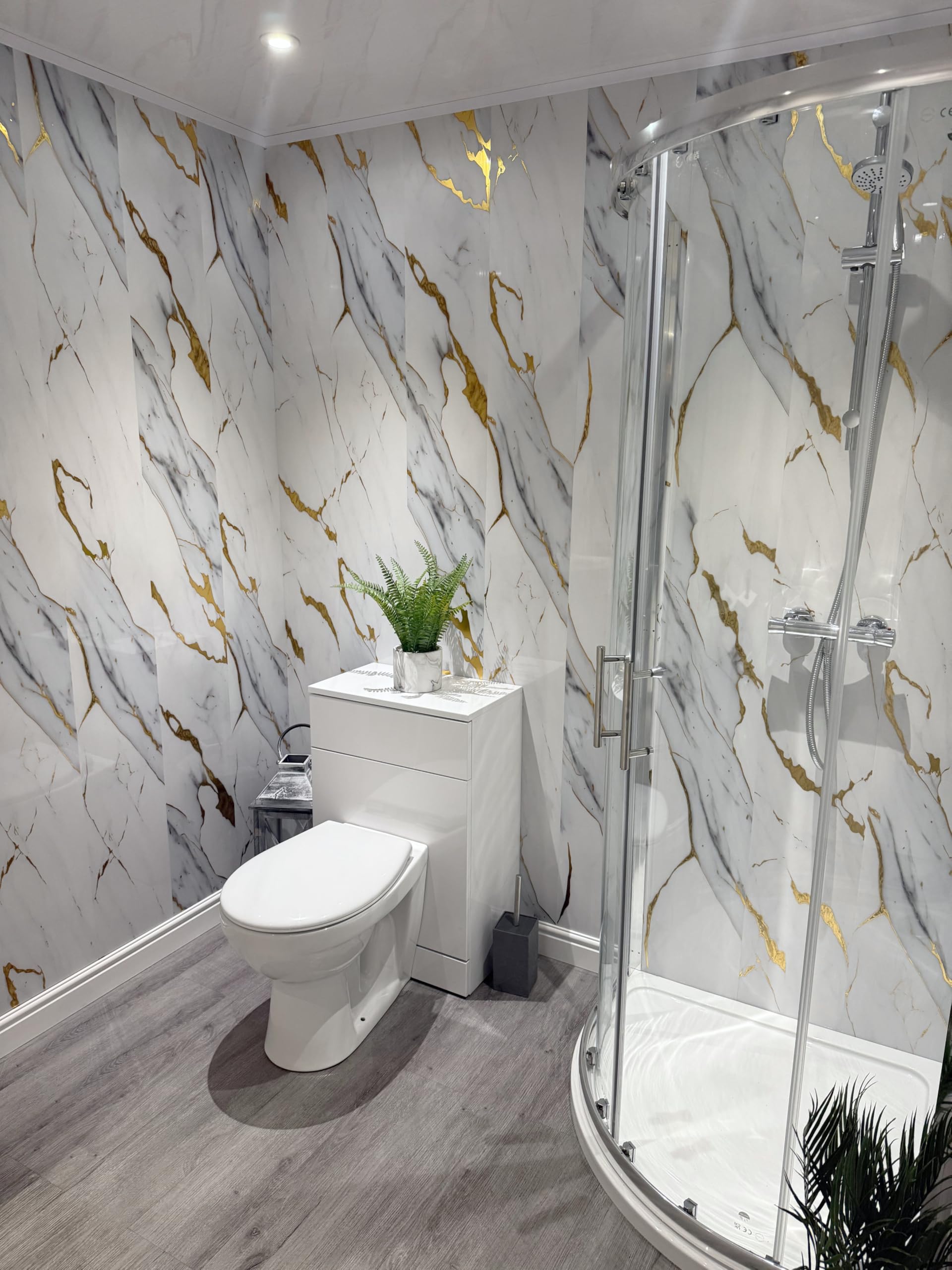 DBS Gold White Marble 8mm Bathroom Panels Shower Wall PVC Cladding (21 Panels)