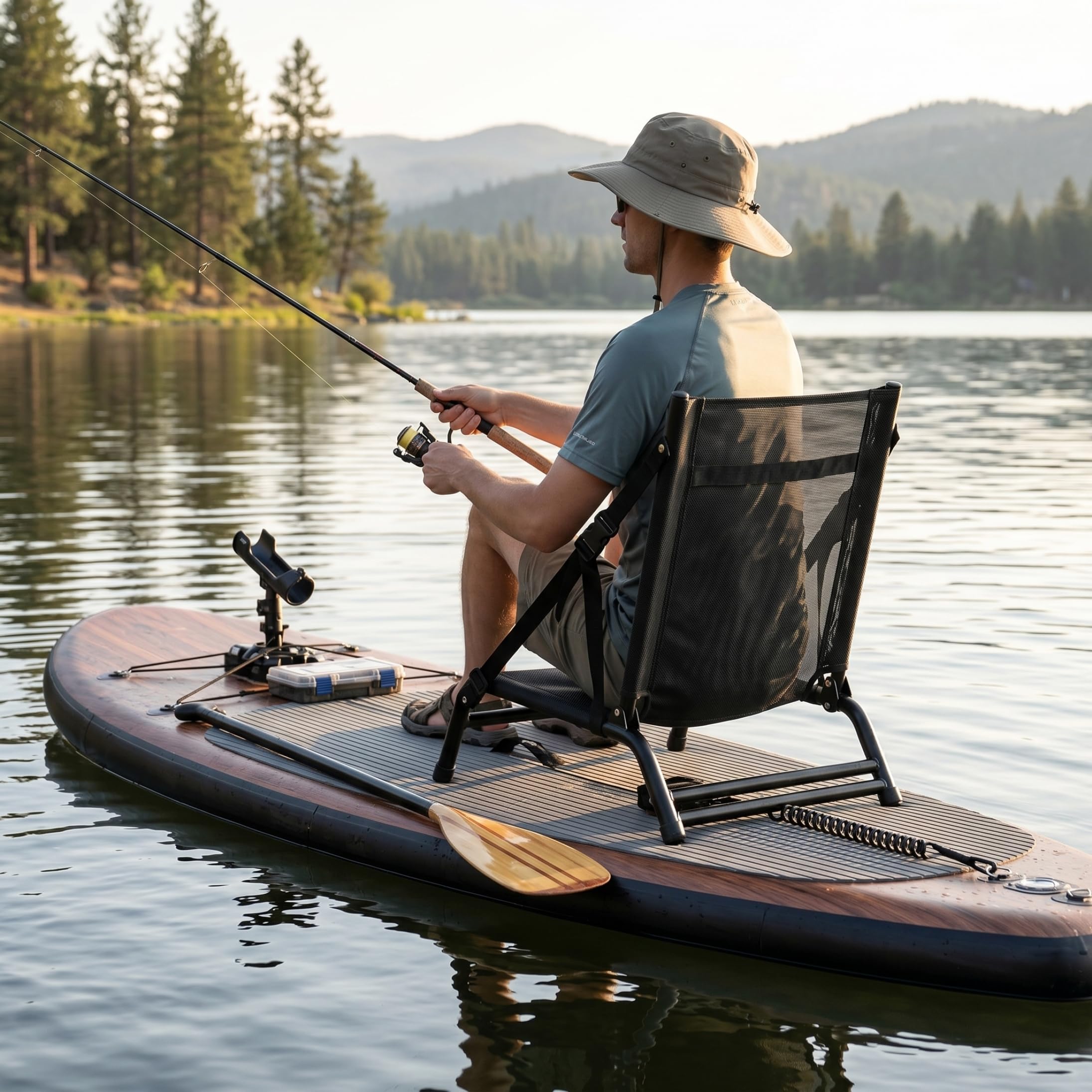 Klappbarer Kajaksitz mit Rückenstütze, tragbarer Paddle-Board-Sitz mit Aluminiumrahmen und Netz, passend für Fischerboote und Driftboote, Schwarz